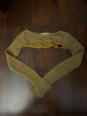 Urban Outfitters Olive Green Crocheted Long Sleeve Shrug